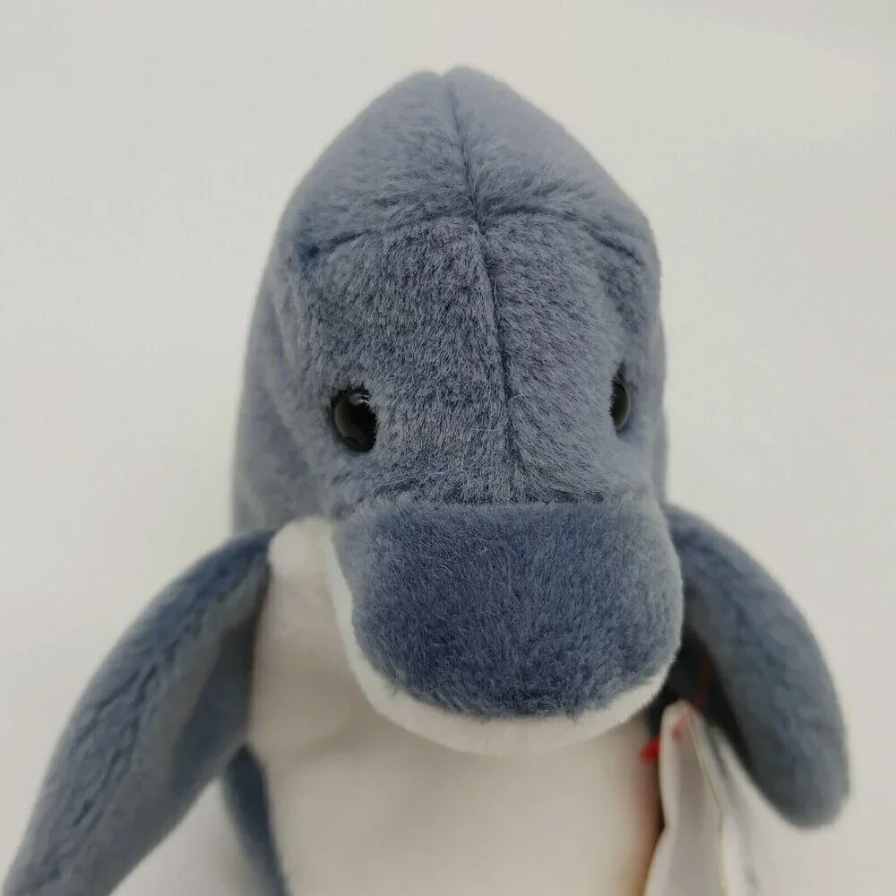Ty Beanie Babies 1996 Echo Dolphin Plush Toy with Tag Gray White Vintage